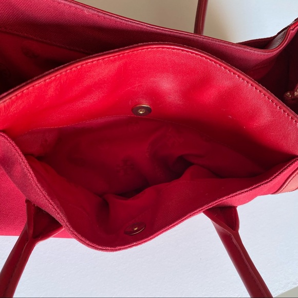 Tory Burch Savannah Canvas East West Tote Bag Red Purse - Picture 10 of 12